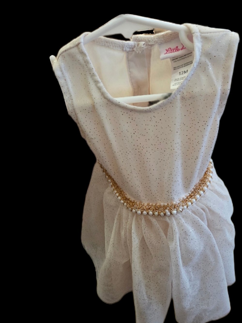 Little Lass White & Gold Sparkle Tulle Dress (12M)